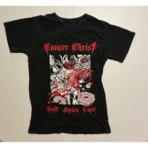 Cancer Christ‎ God Hates Cops Metal Punk T-Shirt Black Red Band Tee S Fits XS